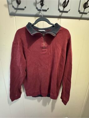 Men's Zip-Front Sweater Pullover - Burgundy with Contrast Collar
